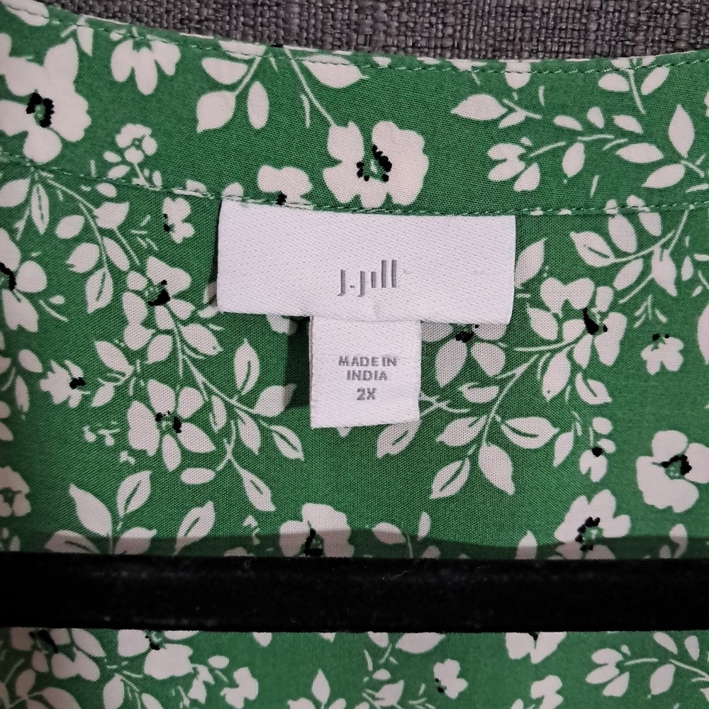 J. Jill Womens Sz 2X Floral Print Popover Blouse Green Office Flowy Long Sleeve - Picture 8 of 13